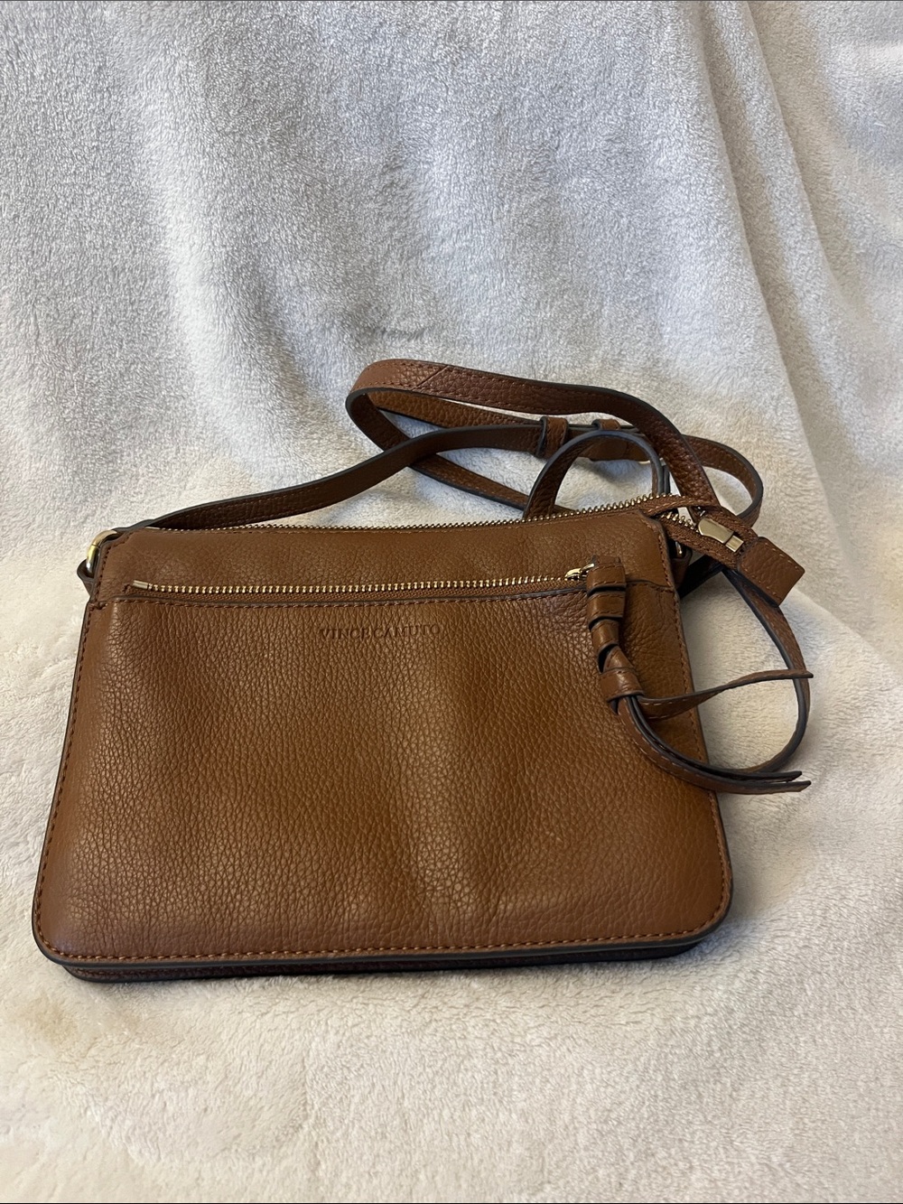 Vince Camuto Cognac Pebbled Leather Crossbody